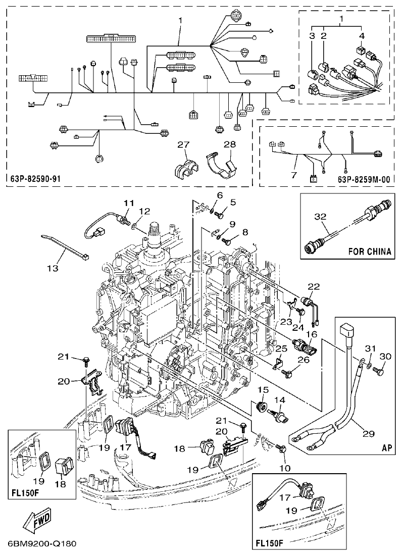 Yamaha F150FET, FL150FET ELECTRICAL 3 parts diagram